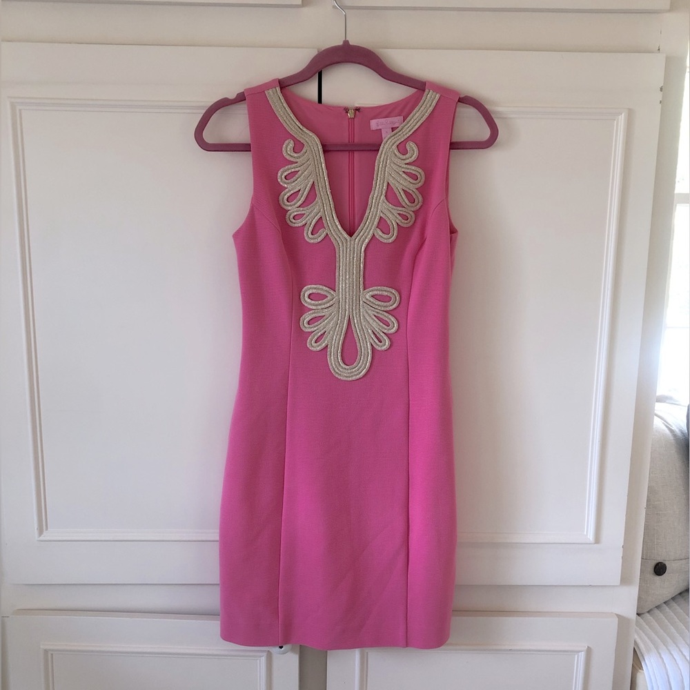 Lilly Pulitzer women’s dress size S, pink with gold appliqué,